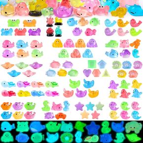 100pcs حيوانات راتنج ميني مضيئة 26 نوعًا من الحيوانات البحرية الصغيرة يتوهج في شخصيات صغيرة من المحيطات الصغيرة لإخفاء حيوانات البحر الصغيرة للمناظر الطبيعية الدقيقة في حديقة الحوض الدمية DIY DIC