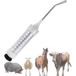500ML Large Veterinary Metal Feeding Needle Tube with Nozzle, Adjustable Dosage Dispenser Tool Reusable Drench Gun Infusion Feeder for Cattle Sheep Dogs Goats Pigs Cats Horses Feeding Supplies