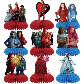 9 PCS Red Queen Centerpes for Birthday ، 3D Double Side Table Topper Menced Congerations ، Cartoon Mission Party Supplies for Girls Boys form