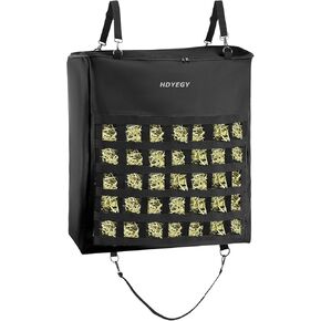 1Pcs Hay Bag for Horse,1200D Oxford Fabric Slow Feed Bags with Front Hay Nets Design and Heavy Duty Zipper Large Top Load Feeding Bag for Horses and Livestock,Black