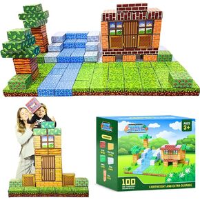 PixelStackers 100 Jumbo Building Blocks for Children Large Cardboard Blocks, Big Blocks Set for Mine Creative Craft Play & Early Learning, Easy to Assemble Big Building Blocks for All Children