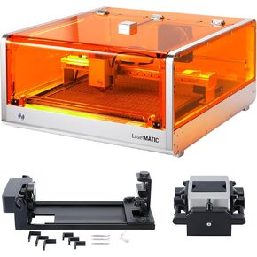 Roly LaserMATIC Mk2 20W Laser Engraver with Camera Enclosure, Includes Chuck Rotary, Air Assist and Honeycomb Panel, Laser Engraver for Wood, Metal, Fabric and Paper, 410x390mm