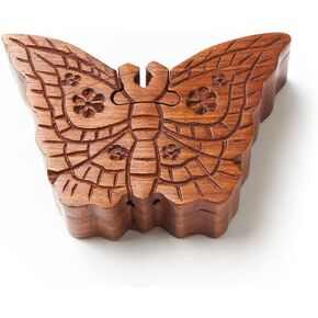 Matr Boomie, Hand Carved Solid Wood Sleepy Cat Puzzle Box/Jewelry Box/Brain Teaser with Secret Compartment