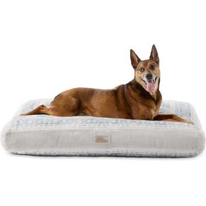 TOWN & COUNTRY EVERYDAY CuddleTown وسادة قفص سرير للحيوانات الأليفة، وسادة أرضية طاردة للماء، غطاء قابل للغسل في الغسالة، ناعم ومهدئ، أزرق/بيج، كبير 44 بوصة × 34 بوصة × 4 بوصة