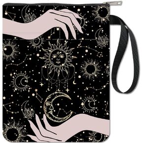 CRASPIRE Book Sleeve Sun Book Protector Moon Witch's Hand Black Book Covers for Paperbacks Washable Fabric Cloth Book Cover with Zipper and Extra Sleeve Pocket for Book Lovers Classmate Friend Gifts