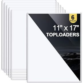 6 Pack 11 x 17 Inch Hard Plastic Sheet Protectors, Rigid Print Protectors Crystal Clear Ledger Size Plastic Sleeves Heavy Duty Page Holder for Magazine Document Photo Paper Poster Menu Artworks
