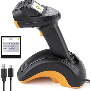 Inateck Bluetooth Barcode Scanner, 2D 1D Wireless Handheld Scanner, QR Code Scanner, Equipped with a Smart Base, CMOS+CCD Dual modules, Larger scanning Range, Supports app SDK