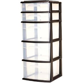 HOMZ 5-Drawer Storage Cart, Clear Plastic Drawers with Casters, 14.25" Wide Medium, White Frame - Organizing Drawer Containers for Home, Bathroom, Bedroom, Office, and Classroom