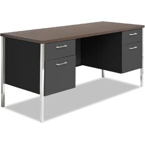 Alera SD6024BW Double Pedestal Steel Credenza, 60w X 24d X 29-1/2h, Walnut/Black