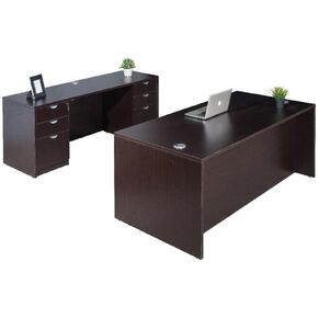 Boss Office Desk and Credenza with 2 Pedestals in Mocha