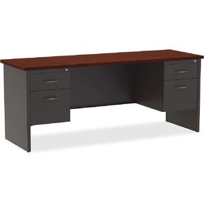 Lorell Mahogany Laminate Comm. Steel Double-Pedestal Credenza
