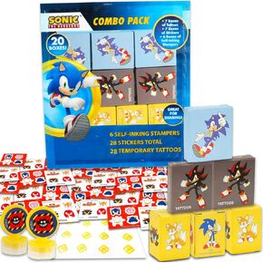 Sonic The Hedgehog Sonic Party Favors for 20 Guests Bundle ~ 20 Pieces Favor Boxes with Stickers, Tattoos and Stampers for Kids Birthday Party | Sonic Party Supplies and Decorations Combo Pack