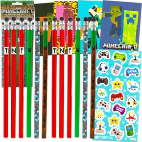 Ultimate Minecraft Party Favors Set - Bundle with 24 Pencils and 24 Mini Posters Featuring Creepers, Zombies, More Plus Stickers | Minecraft Birthday Party Supplies