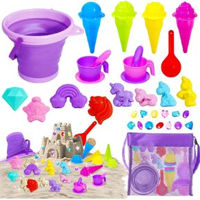 Bbiamsleep Purple Collapsible Beach Bucket Set, Collapsible Foldable Beach Sand Buckets and Shovels Set for Party Camping Gear Travelling Fishing Water Pail