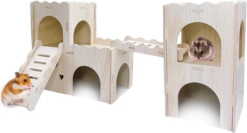 Hamster Hideout House Multi Chamber Hide Hut Castle Climbing Toy Playground لاستكشاف لعبة النفق المتاهة للألعاب السورية Gerbils Hamsters الفئران (النمط A) in Kuwait
