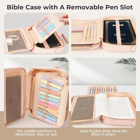 قضية تغطية الكتاب المقدس للنساء مجموعة دراسة الكتاب المقدس مع علامات تبويب عالية ، حقيبة الكتاب المقدس الكبيرة مع مجموعة التعليقات التوضيحية ، حالة حمل الكتاب المقدس للنساء مع أكياس كنيسة حزام الكتف مع مجموعة اليومية (الوردي ، كبير) in Kuwait