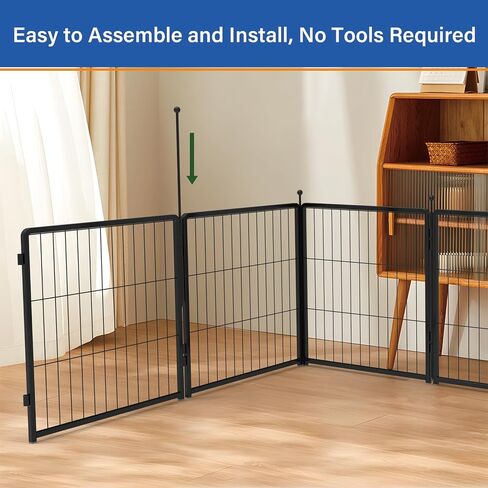 Dog Playpen 24 inch 8 Panels for Indoor & Outdoor Use – Heavy-Duty Metal Pet Fence with Ground Stakes, Rounded Ball Tops for Safety, Stable & Foldable Design, Easy to Assemble in Saudi Arabia