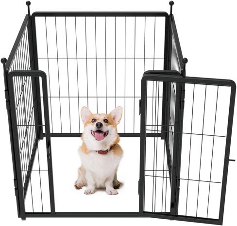 Dog Playpen 24 inch 8 Panels for Indoor & Outdoor Use – Heavy-Duty Metal Pet Fence with Ground Stakes, Rounded Ball Tops for Safety, Stable & Foldable Design, Easy to Assemble in Saudi Arabia