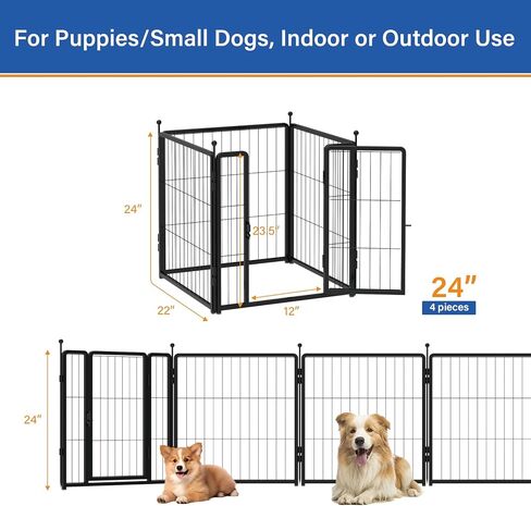 Dog Playpen 24 inch 8 Panels for Indoor & Outdoor Use – Heavy-Duty Metal Pet Fence with Ground Stakes, Rounded Ball Tops for Safety, Stable & Foldable Design, Easy to Assemble in Saudi Arabia