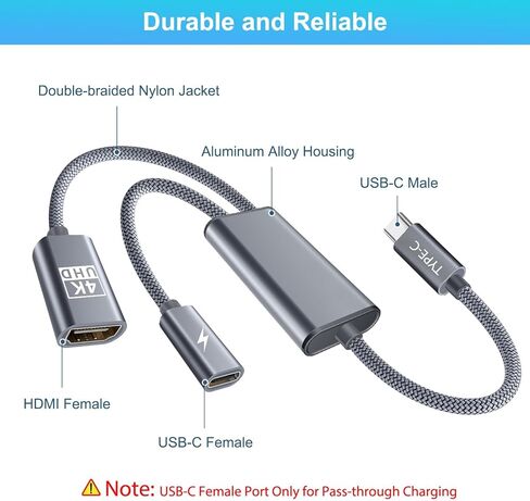 محول Basesailor USB C إلى HDMI مع منفذ شاحن PD 100 وات، محول 2 في 1 من النوع C إلى 4K MHL HDMI أنثى، Thunderbolt 3 لهاتف iPhone 15 Pro Max Plus، MacBook، ipad Air 5 Mini 6، Galaxy، Steam Deck، ROG حليف in Kuwait