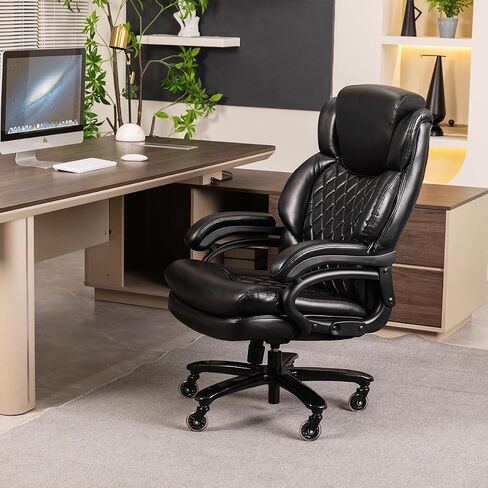 500lbs Large Size Executive Office Chair for Heavy People Big and Tall Office Chair with Adjustable Headrest 360 Swivel Desk Chair with Heavy Duty Casters Computer Home Office Chairs (Brown) in Saudi Arabia