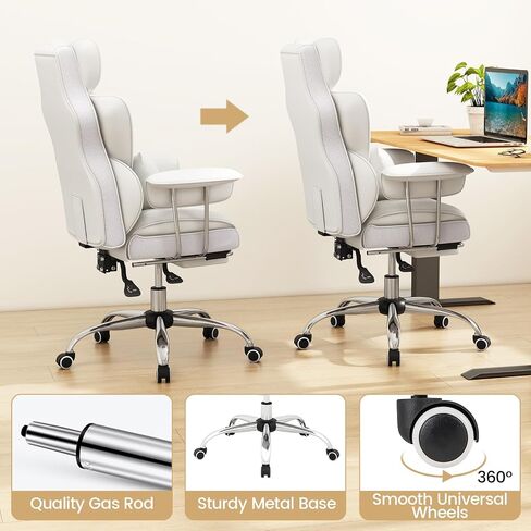 COSTWAY 400 LBS Big and Tall Office Chair, PU Leather Executive Desk Chair w/Retractable Footrest, Reclining Function, Lumbar Support, Ergonomic High Back Home Computer Task Chair, White in Saudi Arabia