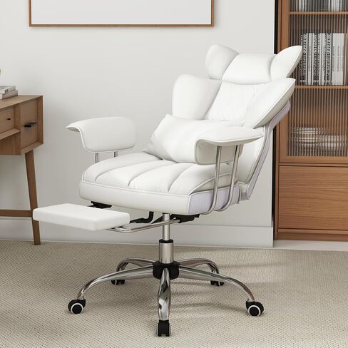 COSTWAY 400 LBS Big and Tall Office Chair, PU Leather Executive Desk Chair w/Retractable Footrest, Reclining Function, Lumbar Support, Ergonomic High Back Home Computer Task Chair, White in Saudi Arabia