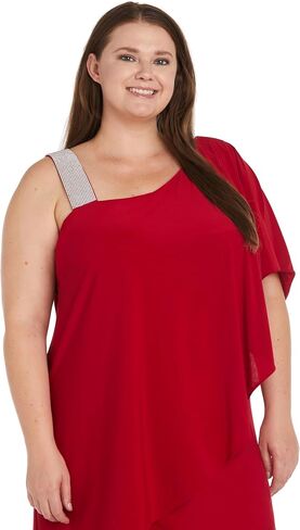 R&M Richards Womens Plus One Shoulder Embellished Cocktail and Party Dress in Saudi Arabia