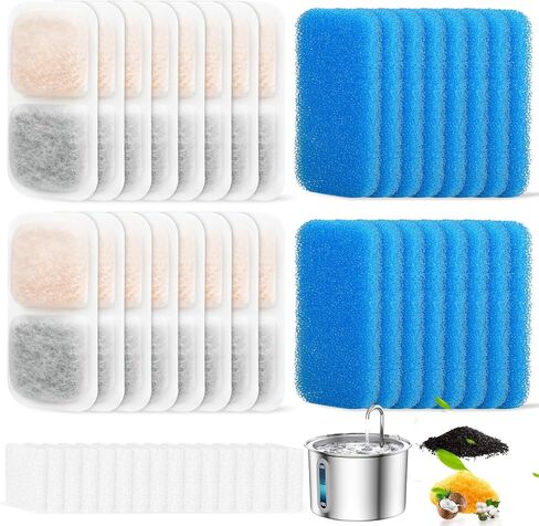 8 Sets Cat Water Fountain Filter Compatible with oneisall 67oz/2L Stainless Steel Cat Water Fountain, Activated Carbon Ion Resin Food Grade PP Cotton, Fresh and Clean in Kuwait