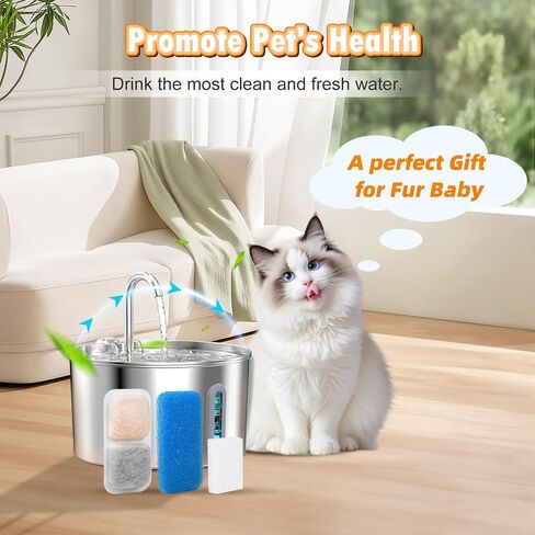 8 Sets Cat Water Fountain Filter Compatible with oneisall 67oz/2L Stainless Steel Cat Water Fountain, Activated Carbon Ion Resin Food Grade PP Cotton, Fresh and Clean in Kuwait