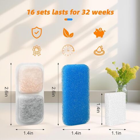 8 Sets Cat Water Fountain Filter Compatible with oneisall 67oz/2L Stainless Steel Cat Water Fountain, Activated Carbon Ion Resin Food Grade PP Cotton, Fresh and Clean in Kuwait