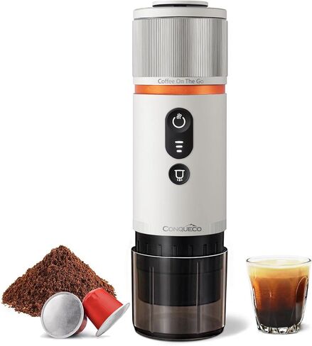 CONQUECO Portable Espresso Coffee Machine: 12V Electric Small Travel Expresso Maker - Self Heating 8 Cups Battery Powered Compatible for Nespresso Capsule - for Camping RV Hiking Office (Brown) in Kuwait