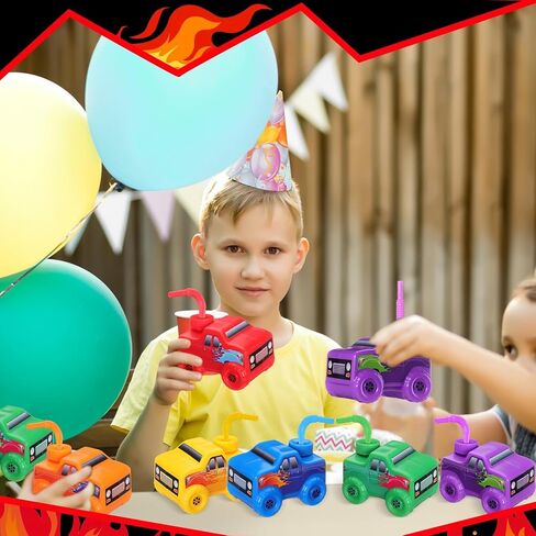 Tanlade 24 Set Four Off Road Cups with Straws, Plastic Truck Vehicle Off Road Drink Cup Reusable Truck Cups Bulk Race Car Birthday Party Favor Supplies for Racing Party Supplies (Splicing Color) in Saudi Arabia
