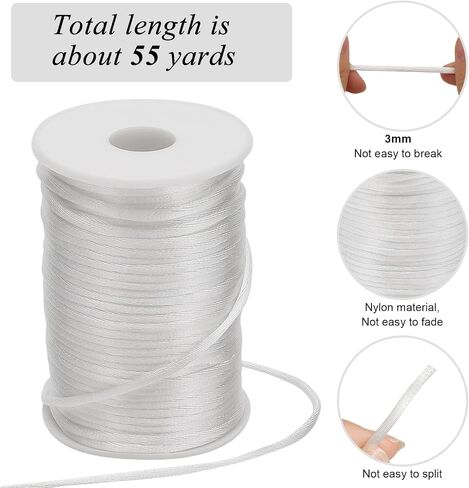 3MM 55 Yards Nylon Cord, Wind Chime Cord, String for Bracelet Making Necklace, Braided Lanyard String, Jewelry Thread Beading String for Crafts, Twine for Chinese Knotting (White) in Saudi Arabia