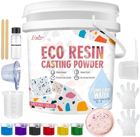 Eco Resin Casting Powder - 2800g Ceramic Resin Powders Kit with 6pcs Pigments, Fast Curing, Easy to Demold, Water Mixed Activated - Toxic-Free, Odorless - Plaster Casting Kit for DIY Home Art Crafts in Saudi Arabia
