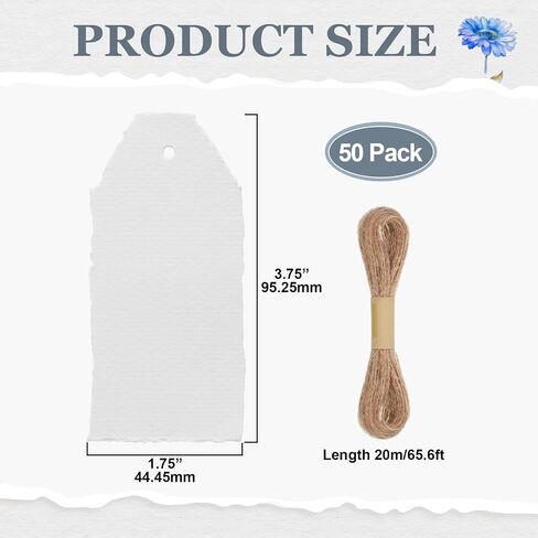 50 حزمة مصنوعة يدويًا علامات حافة DECKLE مع سلسلة 3.75 × 1.75 سميكة 160 علامات هدايا القطن GSM مع سلسلة متصلة لبطاقات الأسم in Kuwait