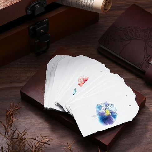 50 حزمة مصنوعة يدويًا علامات حافة DECKLE مع سلسلة 3.75 × 1.75 سميكة 160 علامات هدايا القطن GSM مع سلسلة متصلة لبطاقات الأسم in Kuwait