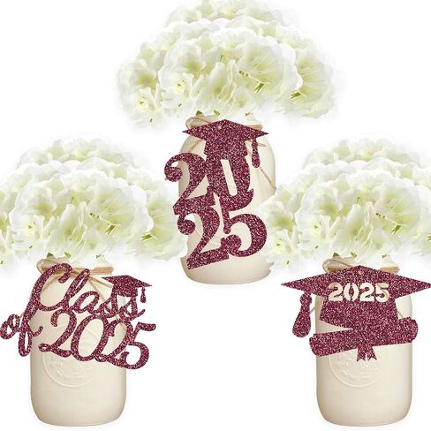 Graduation Tags Centerpiece Party Supplies Jar Label Decoration Glitter Class Signs High School College Table Ideas Maroon in Kuwait