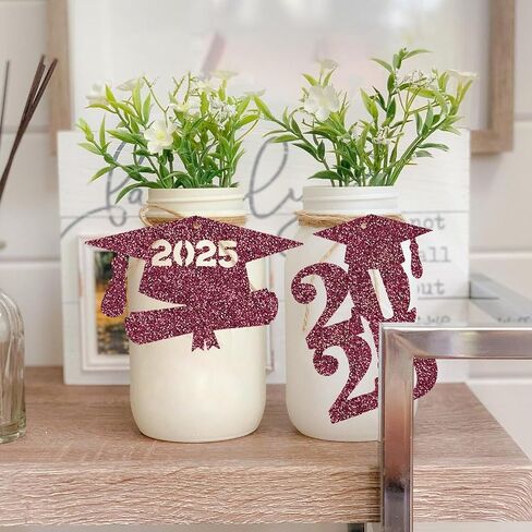 Graduation Tags Centerpiece Party Supplies Jar Label Decoration Glitter Class Signs High School College Table Ideas Maroon in Kuwait