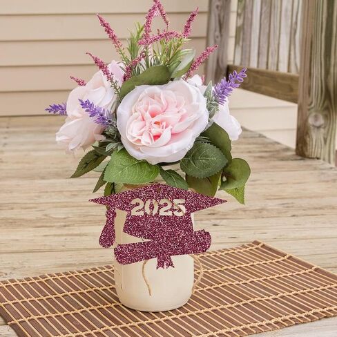 Graduation Tags Centerpiece Party Supplies Jar Label Decoration Glitter Class Signs High School College Table Ideas Maroon in Kuwait