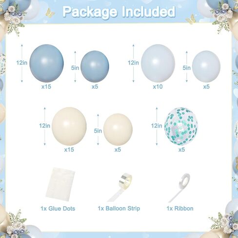 Blue Birthday Decorations, Dusty blue Sand White Confetti Foil Balloons Happy Birthday Banner Gold Butterfly Fringe Curtains, Light Blue Birthday Decorations for Boys Girls Women Men in Saudi Arabia