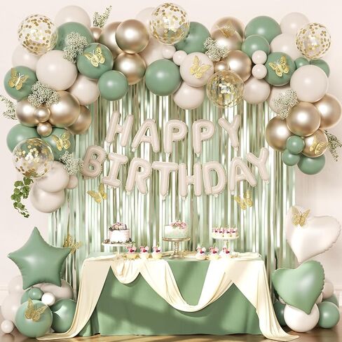 Blue Birthday Decorations, Dusty blue Sand White Confetti Foil Balloons Happy Birthday Banner Gold Butterfly Fringe Curtains, Light Blue Birthday Decorations for Boys Girls Women Men in Saudi Arabia