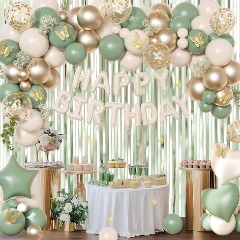 Blue Birthday Decorations, Dusty blue Sand White Confetti Foil Balloons Happy Birthday Banner Gold Butterfly Fringe Curtains, Light Blue Birthday Decorations for Boys Girls Women Men in Saudi Arabia