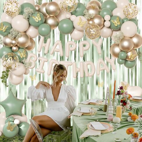 Blue Birthday Decorations, Dusty blue Sand White Confetti Foil Balloons Happy Birthday Banner Gold Butterfly Fringe Curtains, Light Blue Birthday Decorations for Boys Girls Women Men in Saudi Arabia