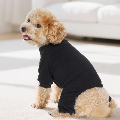 Choyaxo Velvet Dog Pajamas مسدود للملابس جرو بذلة صلبة ألوان CAT CAT لكلب صغير للحيوانات الأليفة والقط (أسود ، صغير) in Kuwait