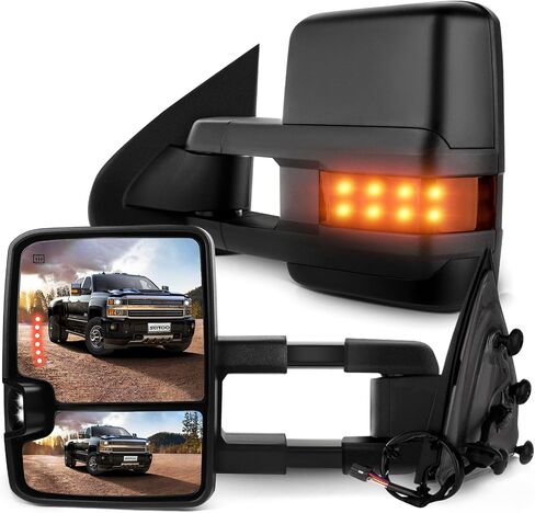 SCITOO Towing Mirrors for Chevy for GMC 2003-2006 for Silverado for Sierra for Tahoe for Suburban for Avalanche for Yukon Chrome Tow Mirror with Power Heated LED Turn Signal Running Clearance Light in Saudi Arabia