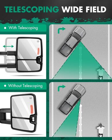 SCITOO Towing Mirrors for Chevy for GMC 2003-2006 for Silverado for Sierra for Tahoe for Suburban for Avalanche for Yukon Chrome Tow Mirror with Power Heated LED Turn Signal Running Clearance Light in Saudi Arabia
