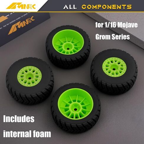 Pre Glued Wheel and Tire Plastic Rim Rubber for Arrma 1/16 Mojave Grom RC Car Upgrades Part Green in Saudi Arabia