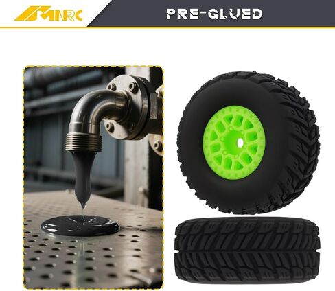 Pre Glued Wheel and Tire Plastic Rim Rubber for Arrma 1/16 Mojave Grom RC Car Upgrades Part Green in Saudi Arabia