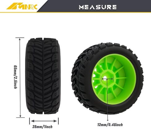 Pre Glued Wheel and Tire Plastic Rim Rubber for Arrma 1/16 Mojave Grom RC Car Upgrades Part Green in Saudi Arabia